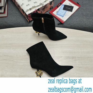 Dolce  &  Gabbana Thin Heel 10.5cm Leather Ankle Boots Suede Black with Baroque DG Heel 2021